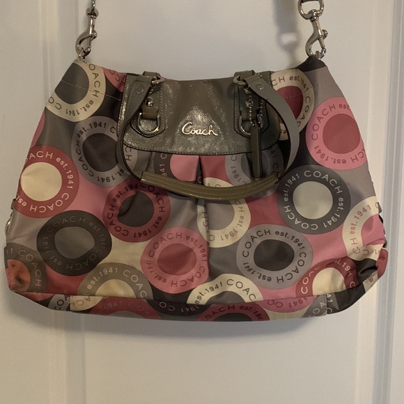 Coach pink and grey leather and fabric hobo handbag - Picture 2 of 7